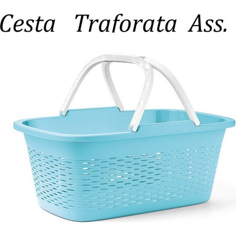 1 Pezzo Cesta Rettangolare Forata con Manici Loop 58 x 38 x 24 cm 4 Colori