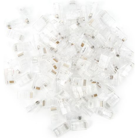 Lot de 100 connecteurs RJ45 Cat5E modulaires non blindés plaqués or pour câbles réseau, destinés aux ordinateurs de jeu et aux routeurs.