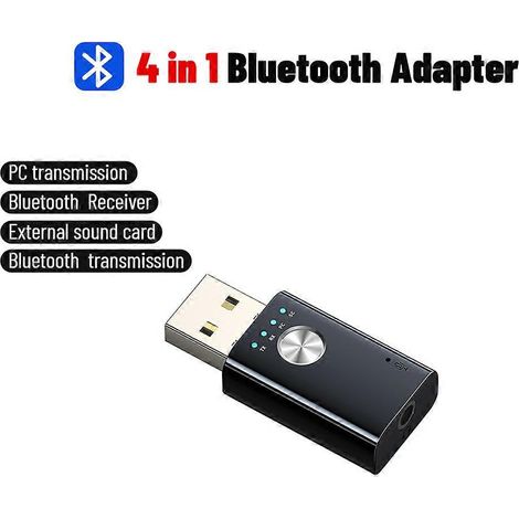Adaptateur USB sans fil Bluetooth quatre-en-un, émetteur et récepteur sans fil, sortie AUX/RCA, Bluetooth 5.1, compatible avec les haut-parleurs, les ordinateurs, les ordinateurs portables et les télé (1/5)
