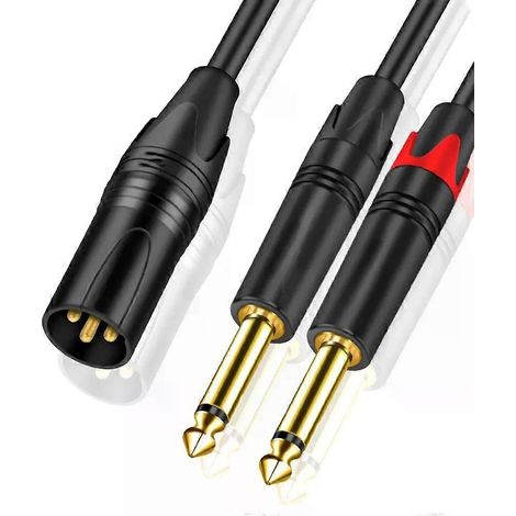 Câble audio mono KMCABLE XLR 3 broches femelle/mâle vers double jack 6,35 mm (1/4") mono, répartiteur en Y pour microphone, table de mixage et haut-parleur (1 m, 2 m, 3 m, 5 m, 10 m) - JXLGV (1/4)