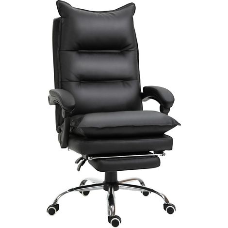 Silla de oficina ergonómica en piel sintética negra con reposapiés 66x72x122-130 cm (1/5)