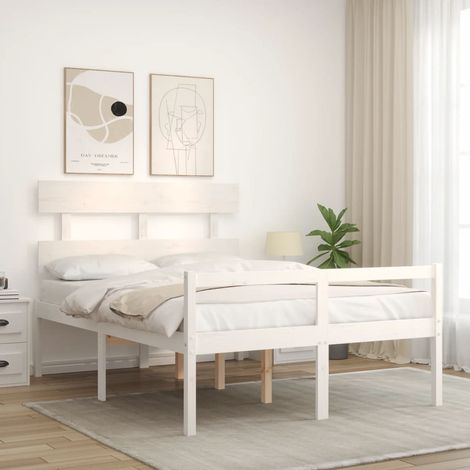 Cama para personas mayores con cabecero madera maciza blanco vidaXL (1/4)