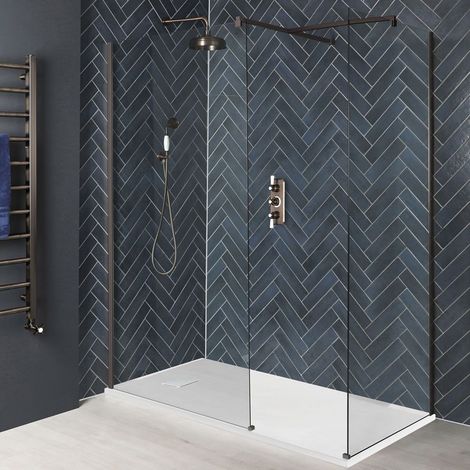 Hudson Reed Augusta - Douche Italienne d’Angle avec Receveur à Effet Texturé Blanc 110 x 70cm – Bronze Mat