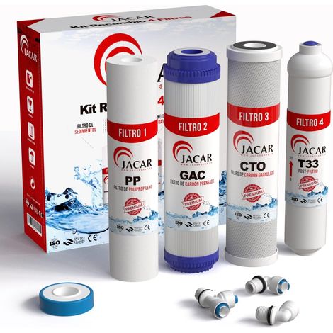 Pack de 4 Filtre Osmose Inverse, Charbon Coco, Sédiment 5μ, Système 5 Étapes, Maison Cuisine (1/5)