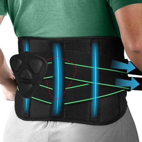 Ceinture Lombaire, Ceinture de Soutien Dorsal avec Coussin 3D, Respirant Support Lombaire Homme Femme avec 5 Supports Métalliques Pour Sciatique, Hernie Discale, Scoliose, Ajustable et Respirant (1/5)