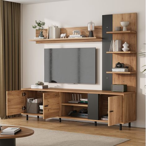 Mobile TV a parete 187,5 x 40 x 167 cm, 3 vani, legno e nero OKMYHOME (1/5)