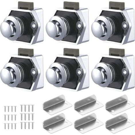 Un ensemble de 6 loquets à bouton-poussoir, verrous de tiroirs et systèmes de verrouillage sans clé adaptés aux camping-cars, yachts, bateaux et fourgons aménagés. (1/4)