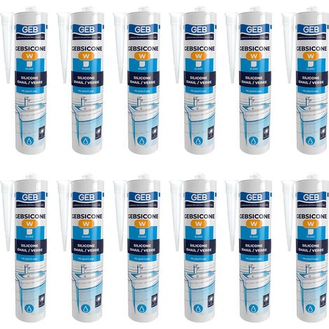 GEB – Lot de 12 cartouches mastic silicone blanc – Pour joints sanitaires – 310 ml par cartouche – Excellente adhérence fongicide (1/4)