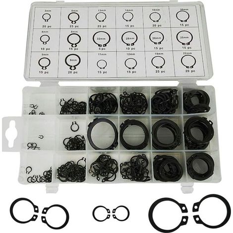 Coffret de 300 circlips métalliques – 18 tailles de 3mm à 22mm – Résistant à la corrosion – Boîte de rangement incluse (1/5)