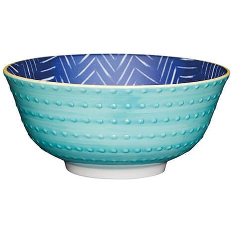 KitchenCraft 16cm Contrasting Blue Chevron and Spotty Ceramic Bowl