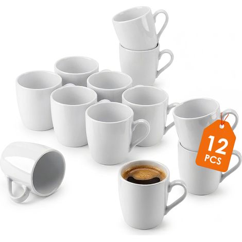 Porzellan Kaffeetasse weiß mit Henkel 230 ml bauchig - 12er Set