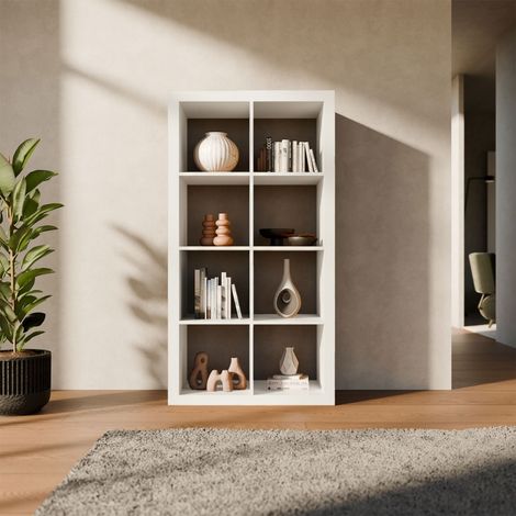 Etagère bibliothèque 4 niveaux 8 compartiments. casiers. effet bois blanc. L 76 x P 39 x H 146cm (1/5)