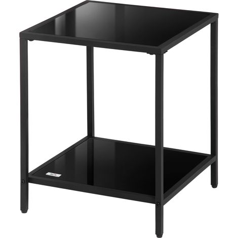 Beistelltisch aus gehärtetem Glas, 2 Ebenen, klassisches Metallgestell, schwarz