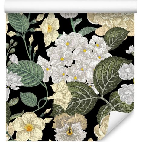 Carta da parati con fiori e foglie per soggiorno e camera da letto 50x1000 cm (1/5)