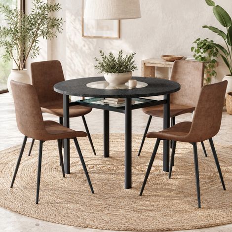 Set tavolo rotondo Ø100 cm con 4 sedie, marrone e nero DESVIAE (1/5)
