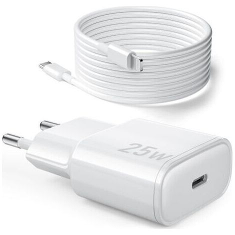 25W Chargeur Rapide pour iPhone, PD 3.0 Prise USB C avec 1M Cable Lightning for iPhone 14/14Pro/13/13 Mini/13 Pro/13Pro Max/12/12Pro/12 Pro Max/11/11 Pro/11 Pro Max/iPad 5/6/7/8/9/Mini 2/3/4/5