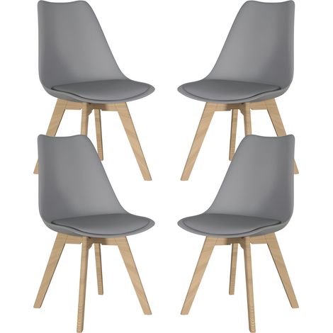 Lot De 4 Chaises de Salle à Manger De Style Scandinave Pieds En Bois Massif Assise En Similicuir Conception Ergonomique Salon Cuisine Chambre à Coucher Charge Max 120KG Gris (1/5)