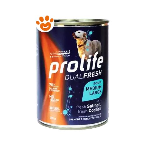 Prolife Dog Dual Fresh Adult Medium Large Salmone e Merluzzo - Prolife Dog Dual Fresh Adult Medium Large Salmone e Merluzzo - Lattina Da 400 Gr