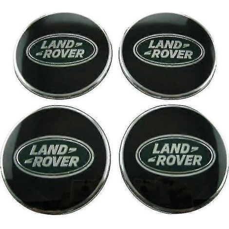 Enjoliveurs centraux de roue en alliage Land Rover noirs et verts. 63 mm. lot de 4 pièces