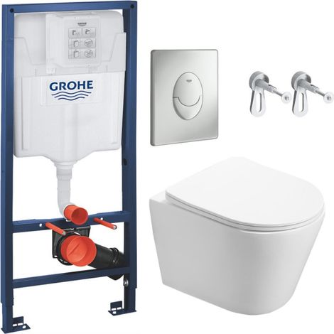 Grohe Set di toilette Bati-support + WC Swiss Aqua Technologies Infinitio senza flangia fissaggio invisibile + Placca cromata opaca