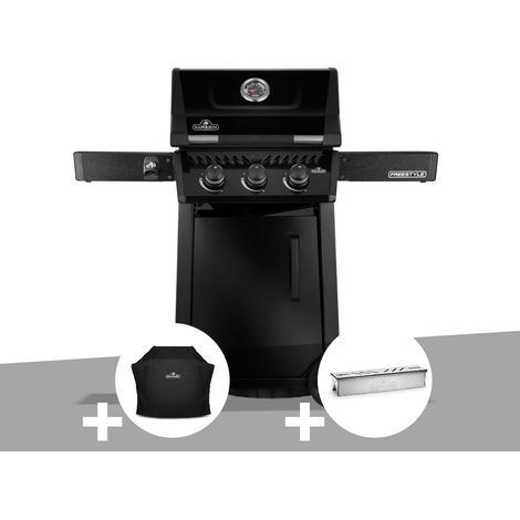 Barbecue gaz Freestyle 365 noir 3 brûleurs + Housse de protection + Boitier de fumage - Napoléon