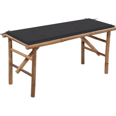 Banc de jardin pliable, Banc d'extérieur, Banquette moderne avec coussin 118 cm Bambou NKK15906 (1/5)