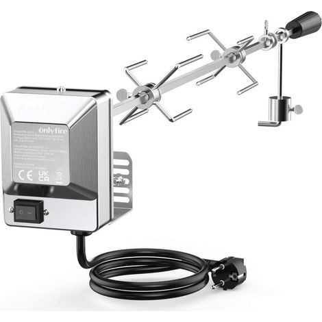 Universelles Barbecue Rôtisserie Set 90 cm Carré 8x8mm Tournebroche + 2 x Brochettes Aiguilles et Moteur en Acier Inoxydable, Tourne Broche Electrique, 220 V - 240 V (1/5)