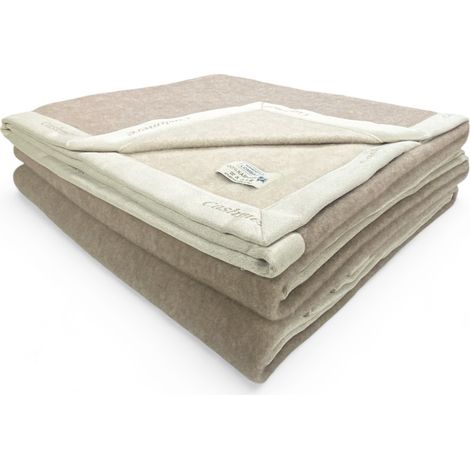 Coperta in Puro Cashmere Pettinato Made in Italy - Morbidezza e Comfort Termico, Modello Bicolore Grigio Beige Cm. 190x210 - 1 Piazza e Mezza