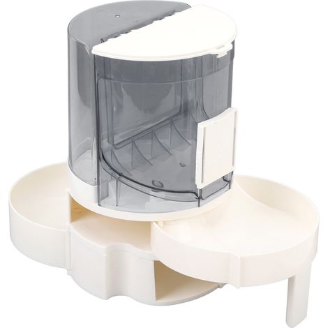 Distributeur automatique de croquettes pour chats et chiens, double compartiment pour aliments secs et humides, avec système de rangement rotatif, pour petits et moyens animaux (gris) (1/5)