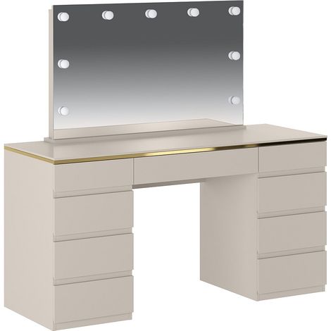 Mobile trucco con specchio LED 9 cassetti Beige e dorato – VUKIA (1/4)