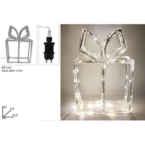 Luminarie Decorazione Natale Pacco Regalo in Acrilico 23 x 15,5 x 5,5 cm