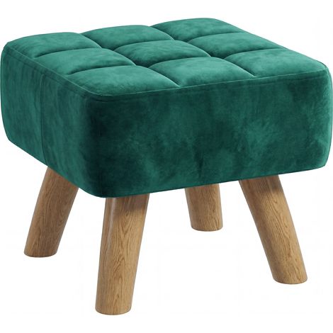 HOMCOM Modern Footstool, Fabric Foot Rest with Rubber Wood Legs, Dark Green