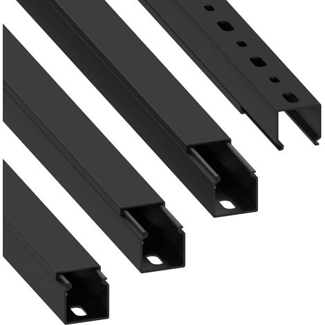 Goulotte De Câble - Lot De 4 - PVC Noir - 25x25 Mm - Avec Trous De Fixation - Pour Mur Et Plafond (1/5)