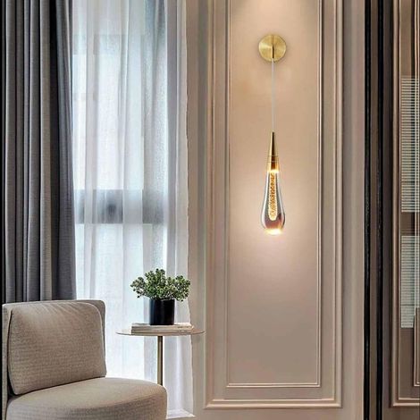 Kreative Tropfen-Wandlampe, einköpfige Aluminium-Wandleuchte mit tropfenförmigem Kristallschirm, LED-Wandleuchte (Gold 3000 K)