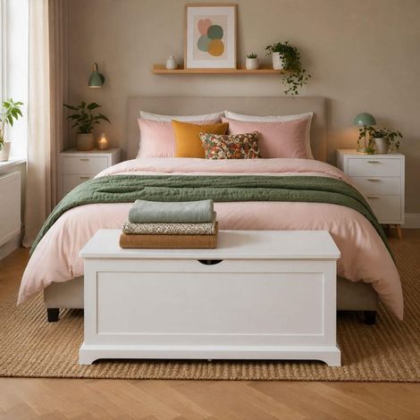 Bromwell Wooden Storage Box Blanket Box Bedroom Storage Chest White - White (1/5)
