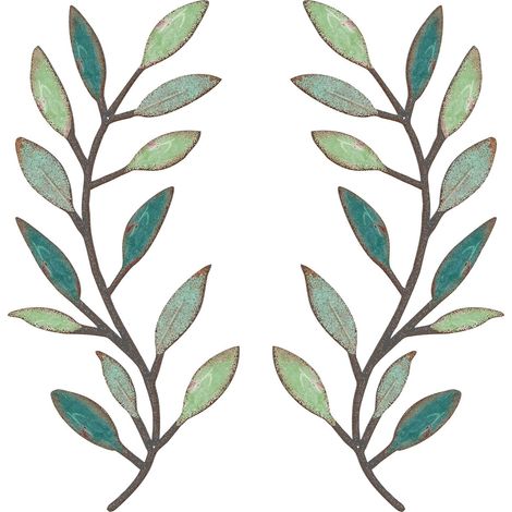 Lot de 2 branches d'olivier en métal pour décoration murale, salon, couloir, extérieur (couleurs vives) (1/4)