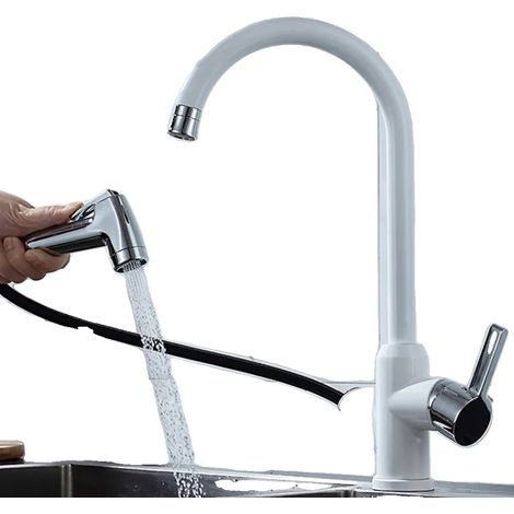 Grifo de cocina con caño flexible extraíble, diseño para montaje sobre encimera, 04027WH (1/2)
