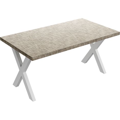 Esstisch aus Holz und Metall mit weißen X-förmigen Beinen 160x90 cm Struktur-Grau