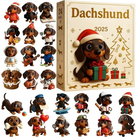 Calendrier de l'Avent 2D en acrylique teckel – Pendentif de Noël mignon pour adultes, adolescents et amoureux des animaux avec figurine festive à collectionner, décoration de vacances pour la (1/5)