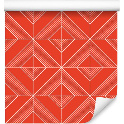 Carta da parati con rombi geometrici color corallo e rosso, sfondo rosso 50x1000 cm (1/5)