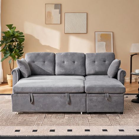 Canapé d'angle convertible avec coffre de rangement en chenille (1/5)