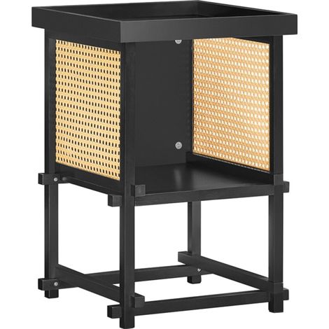 SoBuy HFBT03-SCH Side Table Design, Square Coffee Table, Sofa End Table, Nightstand with Open Compartment, Bamboo Frame, Black and Yellow