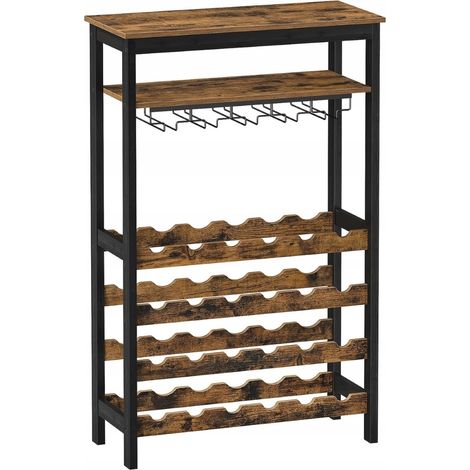 Scaffale portabottiglie e portabicchieri. Mobile portabottiglie in legno stile loft. (1/5)