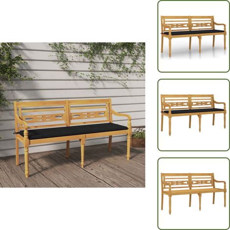The Living Store Panchina Batavia con Cuscino Nero 150 cm Legno Massello Teak - Panchina in legno