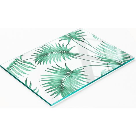 Tabla de servir de cristal para cocina con estampado de hojas tropicales, 80x52 cm. (1/5)