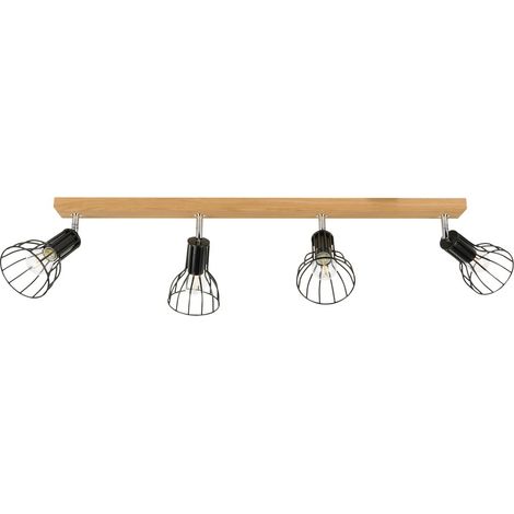 Plafonnier en Chène huilés 4 Ampoule Design fil de fer couleur noir MEGAN (1/3)