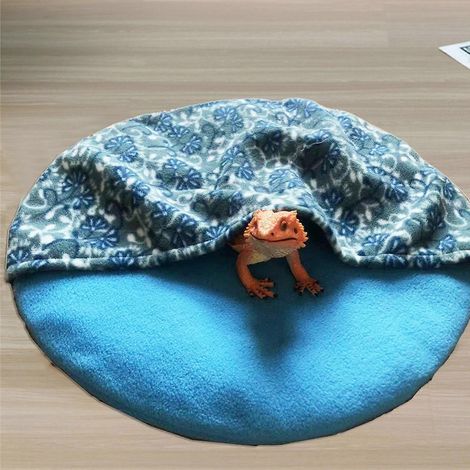 Lit rond pour dragon barbu avec housse douce, confortable et chaude en peluche (1/4)