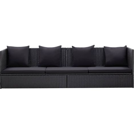 Chaise longue,Lit de jardin avec coussin et oreiller Résine tressée Noir CFW64723 (1/5)