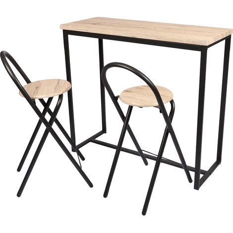 Table de bar murale avec 2 tabourets design industriel DOCK (1/4)
