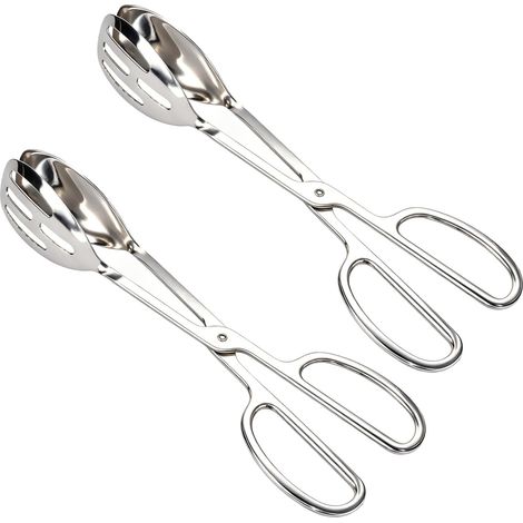2pcs Pinces à Salade pour Service, 26cm Acier Inoxydable Épaissi Lourde Pince Ciseaux de Cuisine pour Cuisson Traiteur Buffet Barbecue Pâtisserie Aliments Sandwich Pain & Dessert (Argent)